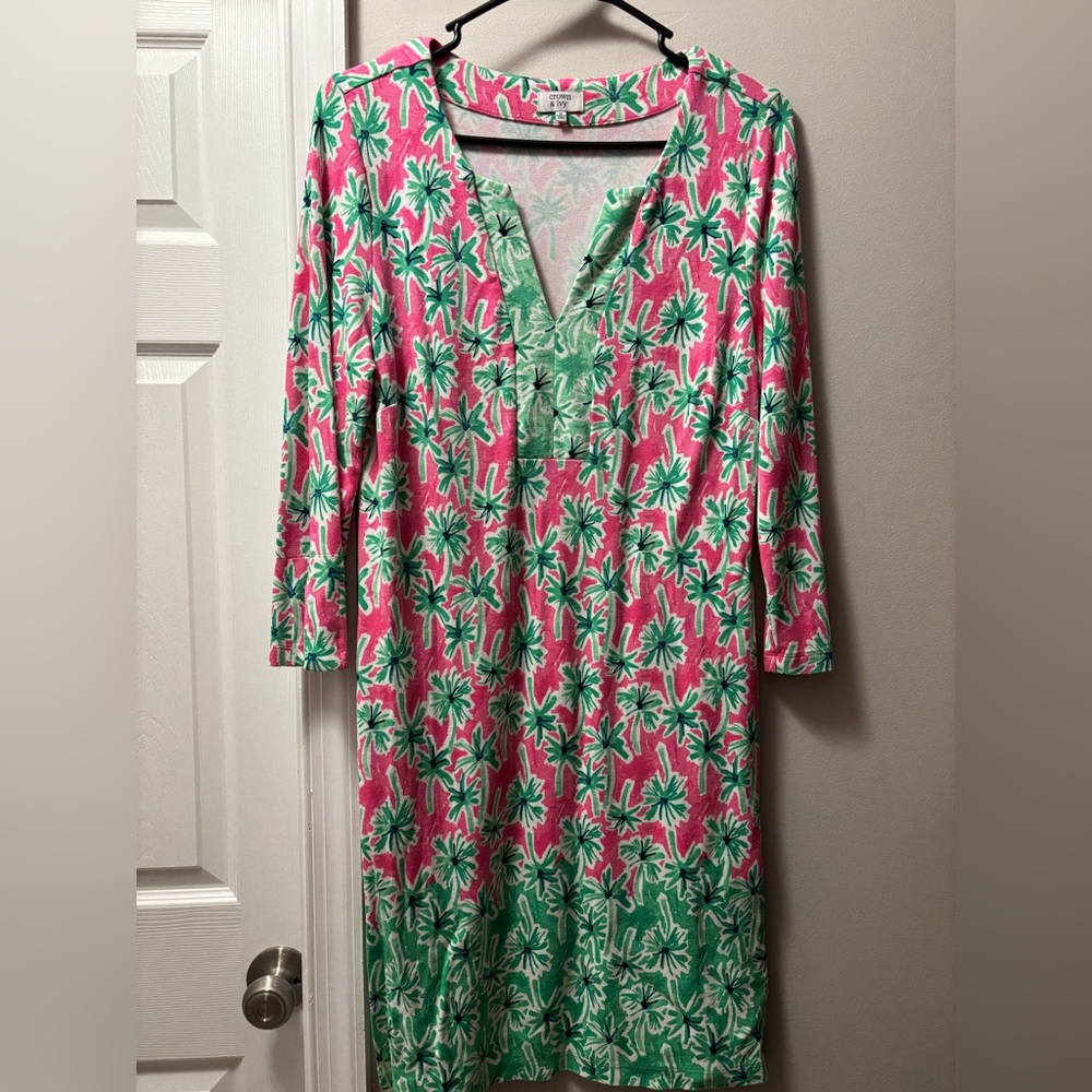 Crown & Ivy Pink and Green Palm Dress